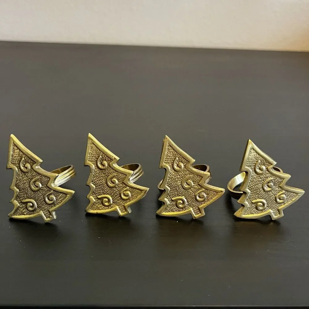 Set of 4‎ Vintage Brass Christmas Tree Napkin Rings